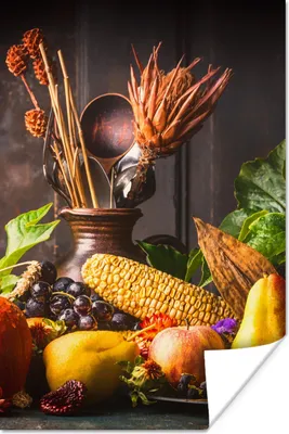 Produktbild von MuchoWow® Poster Gemüse - Obst - Rustikal - Tisch 80x120 cm - Papierdruck