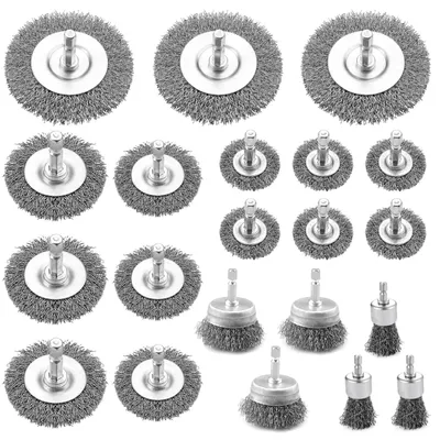 Drahtbürsten-Set, 21-tlg., 6 mm Schaft, Stahl, für Bohrmaschine