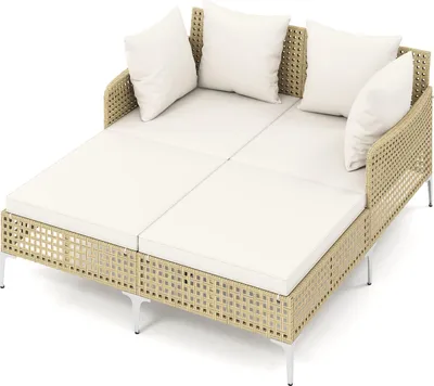 Produktbild von COSTWAY Gartenliege wetterfest für 2 Personen, Polyrattan Doppelliege mit Sitz- & Rückenkissen, Liegestuhl, Sonnenliege, Sonnenbett, Outdoor Liege