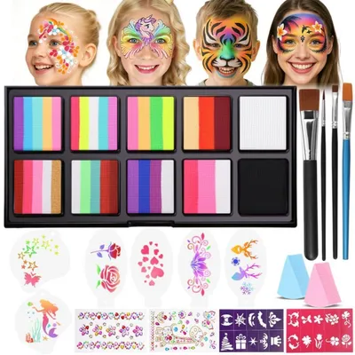 Immagine prodotto di Set di trucchi per bambini, colori macaron, a base d'acqua, con sagome e pennelli