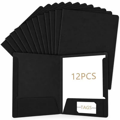 Produktbild von Dokumentenmappe A4 Schwarz Kraftpapier 12 Stück mit Visitenkartenschlitz und 2 Fächern