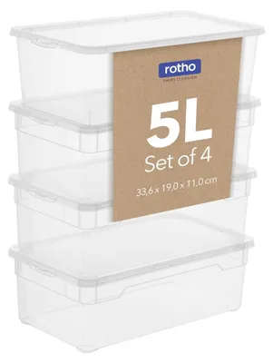Productafbeelding van Opbergdoos Opbergbox Opbergbak - Set van 4 - 5 liter - Transparant met deksel - BPA-vrij - 33 x 19 x 11 cm