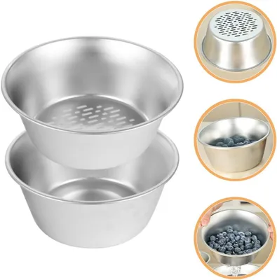 Produktbild von Hängender Abtropfkorb aus Edelstahl zum Waschen von Obst und Gemüse mit Sieb- und Reissieb
