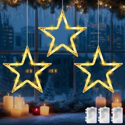 Productafbeelding van LED Ster Kerstverlichting voor Raamdecoratie, Set van 3