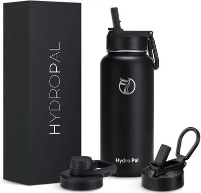 Obrázok produktu pre Izolovaná fľaša na vodu z nehrdzavejúcej ocele – 750 ml, 1 l, 1,2 l, bez BPA, vhodná na sýtené nápoje, izolovaná fľaša s náustkom a 2 viečkami, izolovaná fľaša odolná proti vytekaniu pre šport (čierna, 1000 ml)