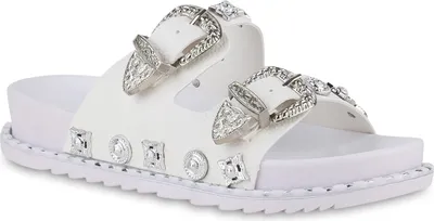 Produktbild von VAN HILL Damen Pantoletten Sandalen Zierperlen Schnallen Nieten Schuhe 841049, Farbe: Weiß, Größe: 36