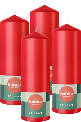 Produktbild von Bolsius 4er Set glatte StumpenKerzen, 20cm, rot