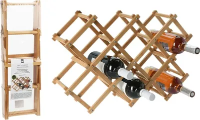 Imagen del producto de Soporte de bambú para 10 botellas de vino, color marrón, dimensiones: 54,5 x 16,5 x 36,5 cm