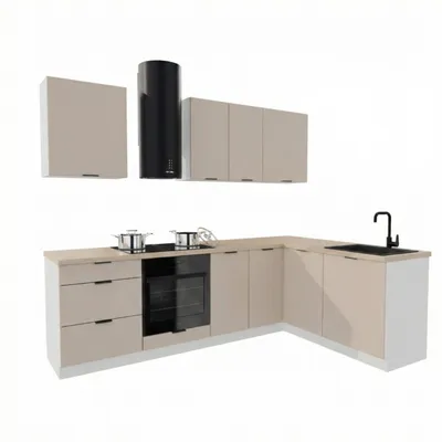 Produktbild von Eckküche - 260x170 cm - Beige Matt - MDF - mit beiger Arbeitsplatte - Küchenzeile - mit Hängeschränke und Unterschränke - DENIS