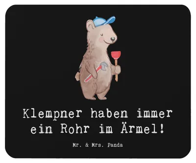 Produktbild von Mr. & Mrs. Panda Mousepad Klempner Helden - Schwarz - Geschenk, Mauspad, Geschenke mit Herz, Mouse Pad, mausteppich, Beruf, Berufsehre, personalisierte, laptop, Berufe