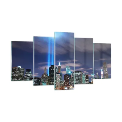 Produktbild von Bilder auf glas - Wolkenkratzer Lichter Ansicht - 160x85cm - Glasbilder - Wandbilder - Kunstdruck - zum Aufhängen bereit - Wanddekoration aus Glas - Glas Bilder - Wandbild auf Glas - GEA160x85-0220