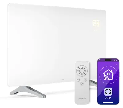 Infrarot-Heizpaneel 720 W, Glas, Weiß, Wand oder Stand, App-Steuerung