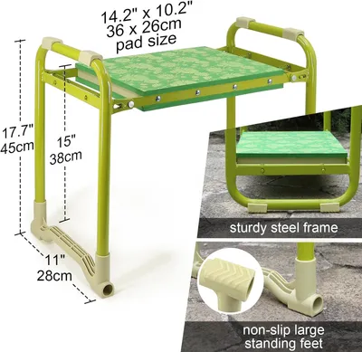 Image de Banc de jardin pliable avec coussin et repose-pieds - Vert - 60x28x36 cm