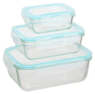 Produktbild von Gläserne Aufbewahrungsbehälter und Gefrierboxen, 3-teiliges Set, Five® - Transparent - Mit Deckel | Spülmaschinenfest | Mikrowellengeeignet | Luftdicht | Gefriergeeignet | BPA-frei | Wasserdicht