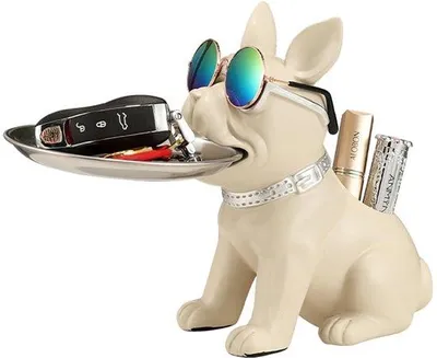 Image de Décoration bouledogue français, céramique, marron, 15 cm, salon