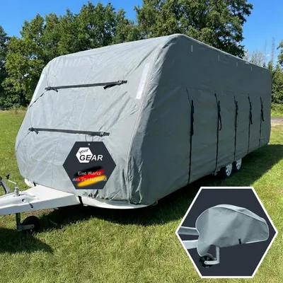 Produktbild von Wohnwagenabdeckung Wohnwagenhülle Caravanhülle - Vierlagig und wasserdicht - 230 bis 250 cm breit - Aufbaulänge 510 bis 550 cm