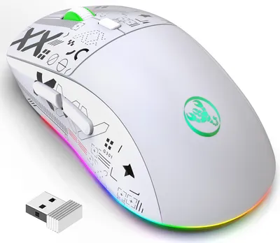 Image de Souris sans fil HXSJ T90, connexion à trois modes | 5 DPI réglables | taux de rafraîchissement de 125 Hz | 11 effets lumineux RGB | 6 boutons programmables, blanc