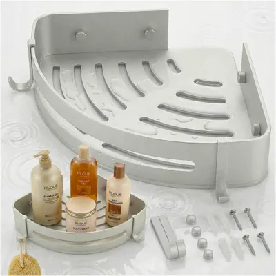 Produktbild von Eckiges Badezimmerregal für die Dusche, hängend, aus Aluminium, silberfarbener Organizer