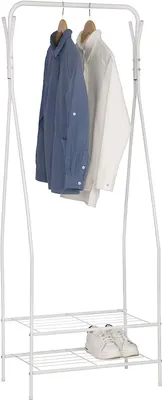 Produktbild von WOLTU Kleiderständer Garderobenständer Kleiderstange Schuhregal Metall mit 2 Metallablagen für Schuhe, ca. 58,5x32x158cm(BxTxH), Weiss