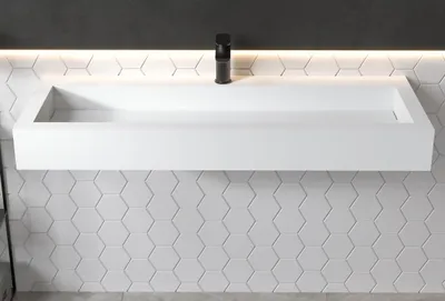 Produktbild von Aufsatzwaschbecken Wandwaschbecken PB2079 aus Mineralguss - 120 x 46 x 13 cm - Weiß matt