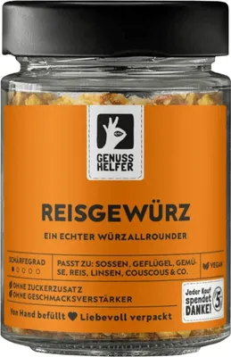 Produktbild von Reisgewürz, fein geschrotet, vielfältige Würze zum Kochen, für Gemüse und Fleischgerichte, 80g im Glas