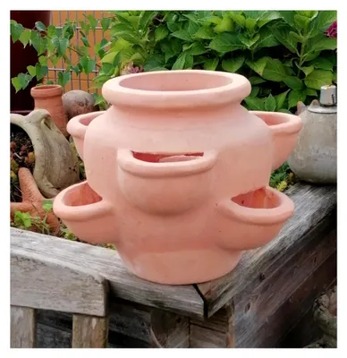 Produktbild von ! Erdbeertopf/Kräutertopf aus rötlichen Terracotta ca. 28 cm hoch Blumentopf Blumenkübel Garten Terracotta Deko Kräuterspirale Sukkulenten