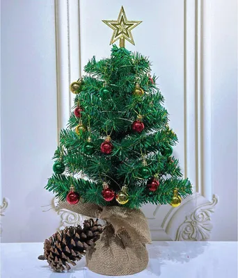 Produktbild von Weihnachtsbaum mit Beleuchtung und Schnee 55cm, Künstliche Weihnachtsbäume Geschmückt, Tannenbaum Lichterkette Deko mit Weihnachtskugel Tannenzapfen Christbaumspitze Stern Weihnachtsdeko DIY Tischdeko