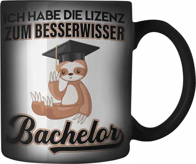 Produktbild von Trendation - Bachelor Geschenk Abschluss Farbwechsel Zauber-Tasse Spruch Master Abitur Abi Graduation Bestanden Prüfung Lizenz zum Besserwisser (Schwarz)
