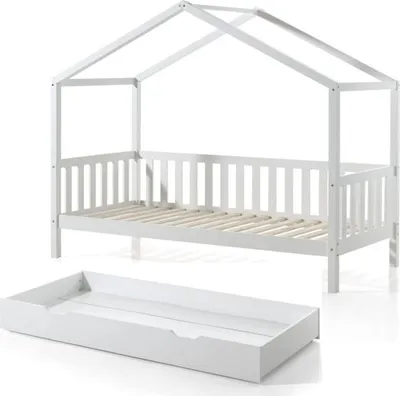 Produktbild von Hausbett Kapua 210x97x170 Kinderbett Spielbett Massivholz Weiß