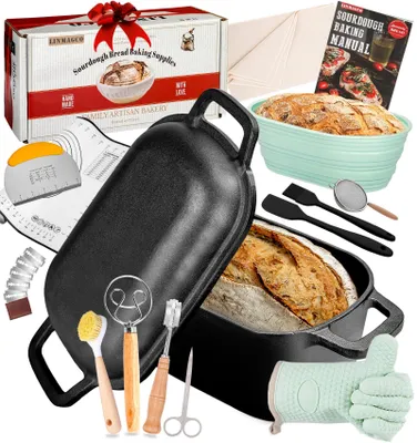 Gusseiserne Brotbackform oval 3,6 QT mit Deckel und Zubehör
