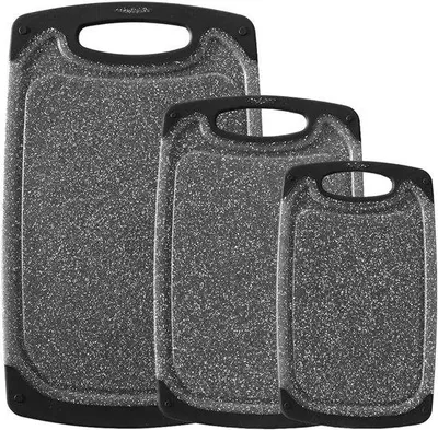 Produktbild von 3 Schneidebretter für die Küche, Schneidebrett-Set mit großen und kleinen Schneidebrettern, spülmaschinenfest, mit Saftrille, mit praktischem Griff, rutschfest