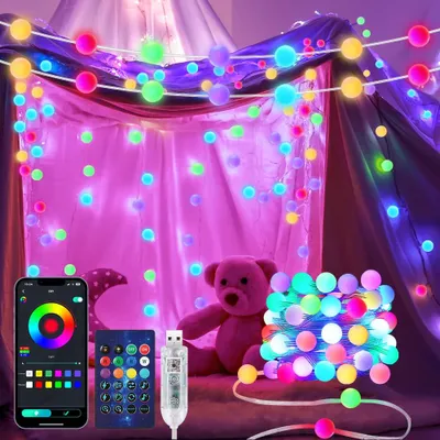 Produktbild von Smarte USB-LED-Lichterkette für den Innenbereich – 5 Meter – 33 LEDs – Fernbedienung – Farbwechsel – Kugelförmig – App-Steuerung
