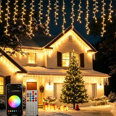 LED-Lichtvorhang 13 m, 400 LEDs, 75 Eiszapfen, 40 Modi