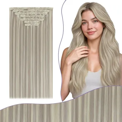 Produktbild von Clip-in Echthaar Extensions mit Aschblonden Strähnen 50 cm