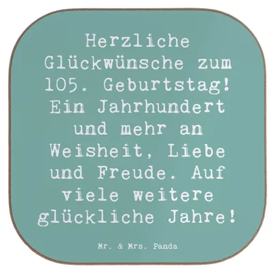 Produktbild von Mr. & Mrs. Panda Untersetzer für Gläser Spruch 105. Geburtstag - Meeresbrise - Geschenk, Geburtstagsgeschenk, Dankbarkeit, Tischuntersetzer, bieruntersetzer, Coaster