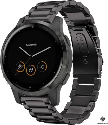 Produktbild von Strap-it Stahlarmband - Kompatibel mit Garmin Vivomove 3s Armband 40mm - Gliederarmband Hochwertiger EdelstahlFaltschließe für Armband Schwarz 18mm Smartwatch