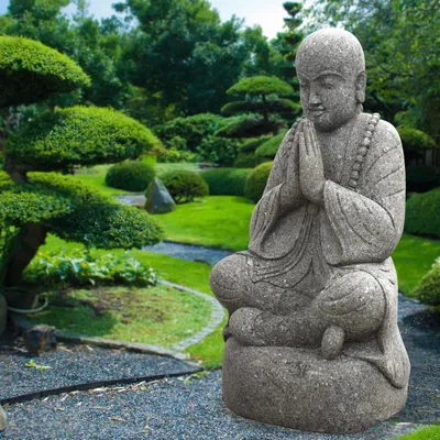 Image de Stonox Statue de moine Shaolin Parbhani Pierre naturelle résistante au gel 60 x 70 x 150 cm