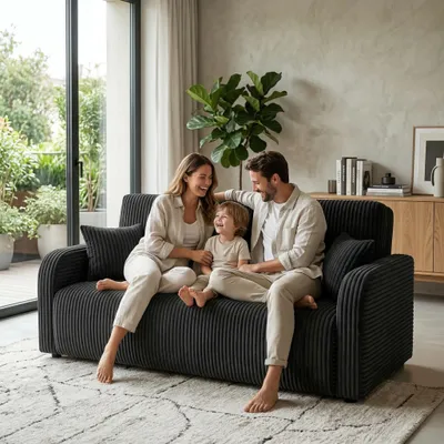 Produktbild von Wohnero24 Lirena 3 Schlafsofa 155x95 cm mit Bettfunktion 133x195 cm – 2-3 Sitzer Cord Sofa ausziehbar mit Bettkasten, kleines Schlafsofa für Wohnzimmer