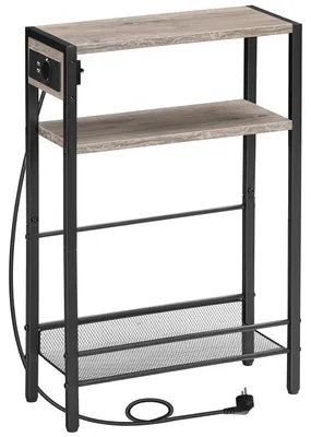 Produktbild von TRANKIELO® – Kleiner Beistelltisch mit Steckdose – 3 offene Ablagen, 1 Steckdose, 2 USB-Anschlüsse, ideal für kleine Räume