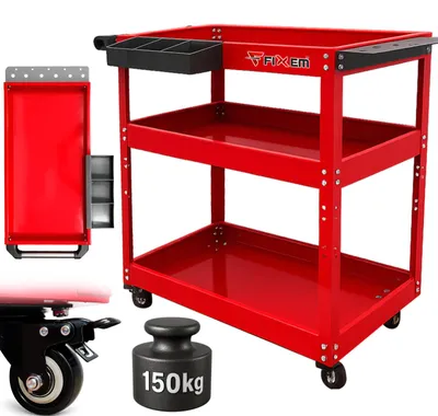Produktbild von Roter Stahl Werkstattwagen 800x355x730 mm mit 3 höhenverstellbaren Ablagen und integriertem Organizer