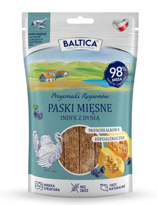 Zdjęcie produktu dla Baltica Przysmaki Regionów 90g Miękkie Paski Mięsne Indyk z Dynią Dla Psa