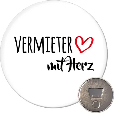 Produktbild von Huuraa Magnet Vermieter mit Herz 59mm Kühlschrankmagnet rund Flaschenöffner Geschenkidee