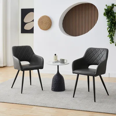 Produktbild von CLIPOP Esszimmerstühle 2er Set Kunstleder, für Esszimmer, Arbeitszimmer, Grau