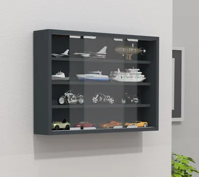 Produktbild von VCM Glasvitrine hängend | Vitrine Glas mit ESG-Sicherheitsglas | Maße: H. 40 x B. 57 x T. 10 cm | Hängevitrine Glas | Modern und platzsparend | Glas Vitrinenschrank - Agisa M Anthrazit