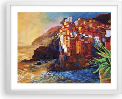 Produktbild von Gerahmtes Poster - Weißer Rahmen - Manarola Bunt Öl - 50x40 cm - Wand Bild - Wanddeko - Wandbilder - Kunstposter - Wandposter - Bilderrahmen - Bilder - Kunstdruck - Wandbild - P2WAA50x40-4164