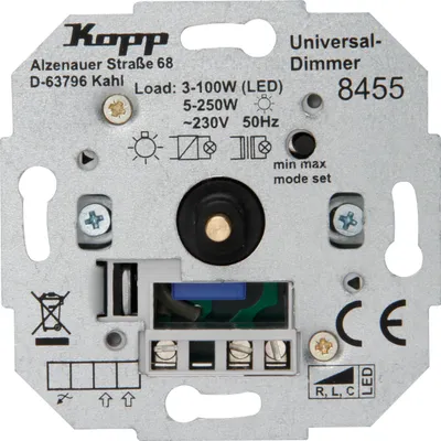 Produktbild von Kopp Universal Druckwechsel-Dimmer 8455 Sockel für LED 3-100 Watt, Glühlampen 10-250 W