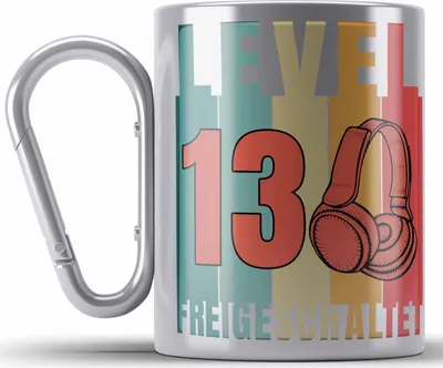 Produktbild von Trendation - 13. Geburtstag Junge Lustige Gamer Edelstahl Tasse Karabiner Zocker Geschenk Gamer Gamergirl Geschenkidee Geburtstag 13er Geburtstag (Silber)
