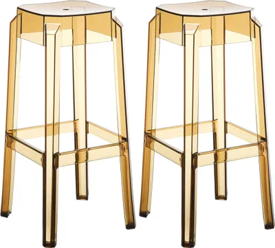 Produktbild von CLP 2er Set Barhocker Fox aus hochwertigem Kunststoff bernstein