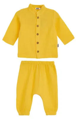 Produktbild von Baby Langarm Set - Größe 92 - gelb - 100% Baumwollmusselin - Zweiteiler Baby