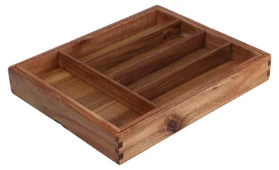 Besteckkasten aus Akazienholz, ausziehbar, 34 x 28-45 x H5 cm